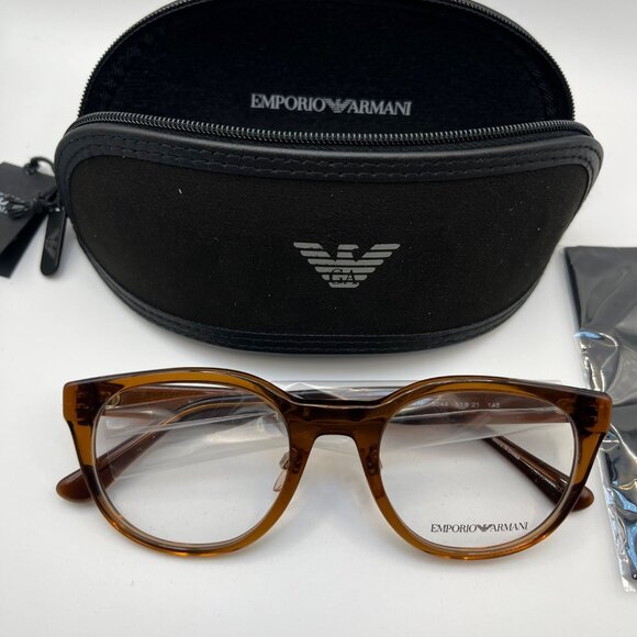 Emporio Armani Mens Shiny Transparent Brown Glasses Frames EA3207F 5044 - Picture 4 of 6